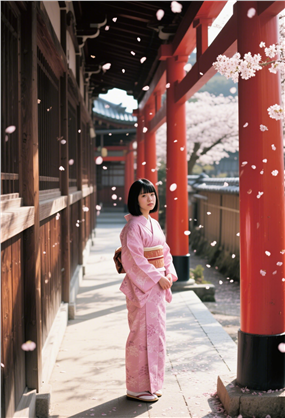 樱花季日本和服美女摄影图片